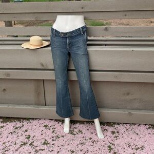 PAIGE Medium Wash Flare Jeans in Blue